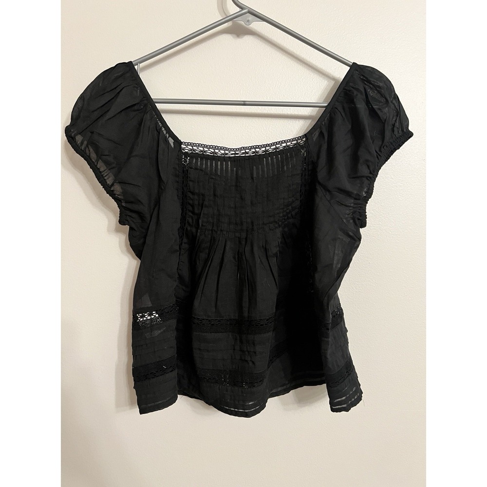 J. Crew Lace-trim Pintuck Top in Cotton Voile Black Size S Cap Sleeves Dainty - Picture 5 of 5